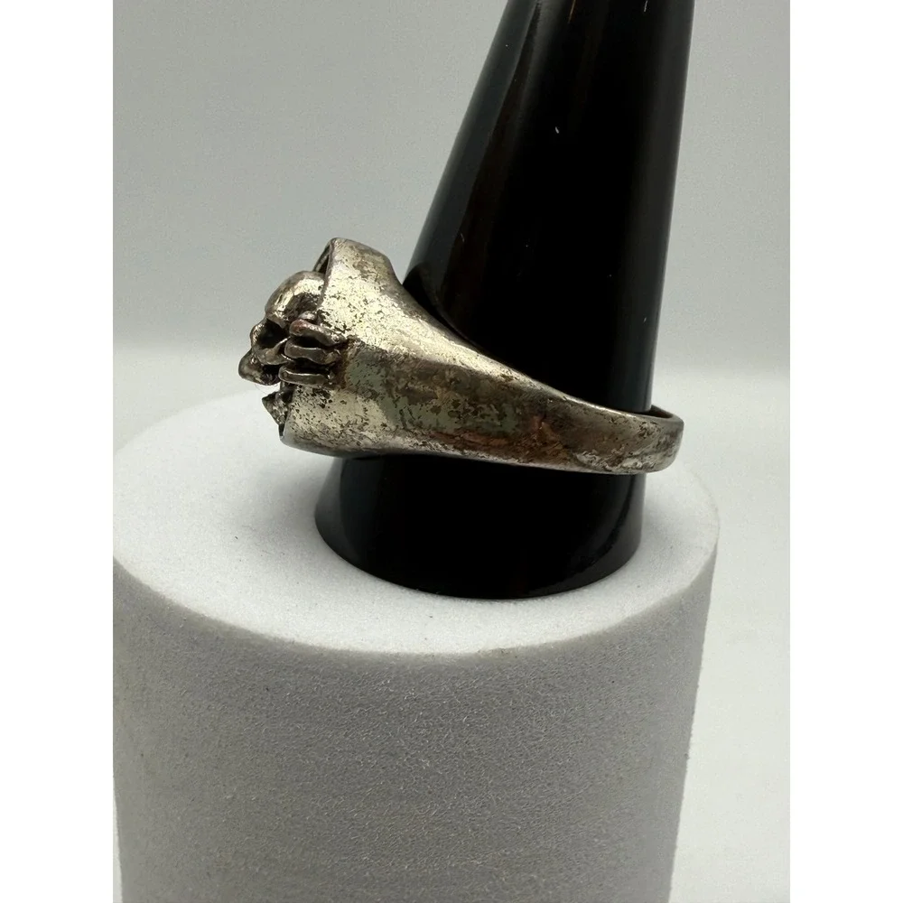 Vintage Gothic Skull Ring Mens Size 13.5 Silver Tone Biker Punk Statement Ring